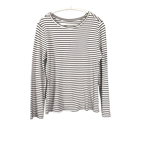 Women L Ribbed Thermal Top Rust White Stripe Cottagecore Minimalist Capsule Cozy - Picture 1 of 7